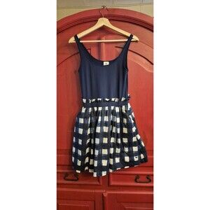 Victorias Secret Large Navy Blue Checker Paper Bag Style Waist Summer Dress EUC